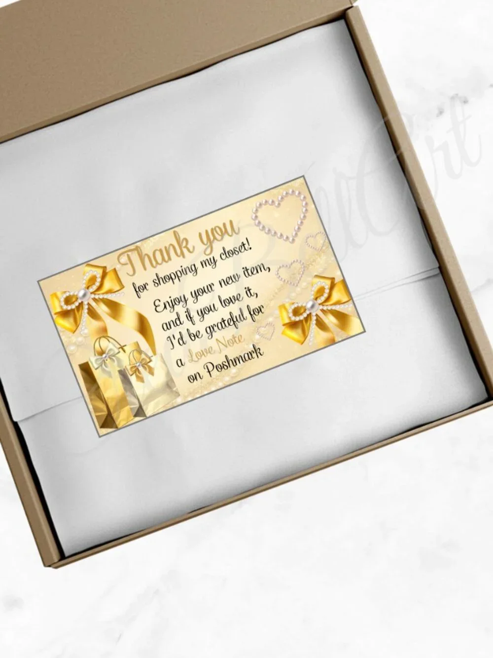 100  Thank You Cards | Gold Elegant Pearl & Bow Design for Small Business